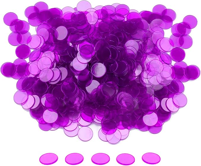 GSE Games & Sports Expert Purple Bingo Chips, 5,000 Pieces 3/4-Inch High-Contrast Transparent Counting Chips for Bingo Games, Parties