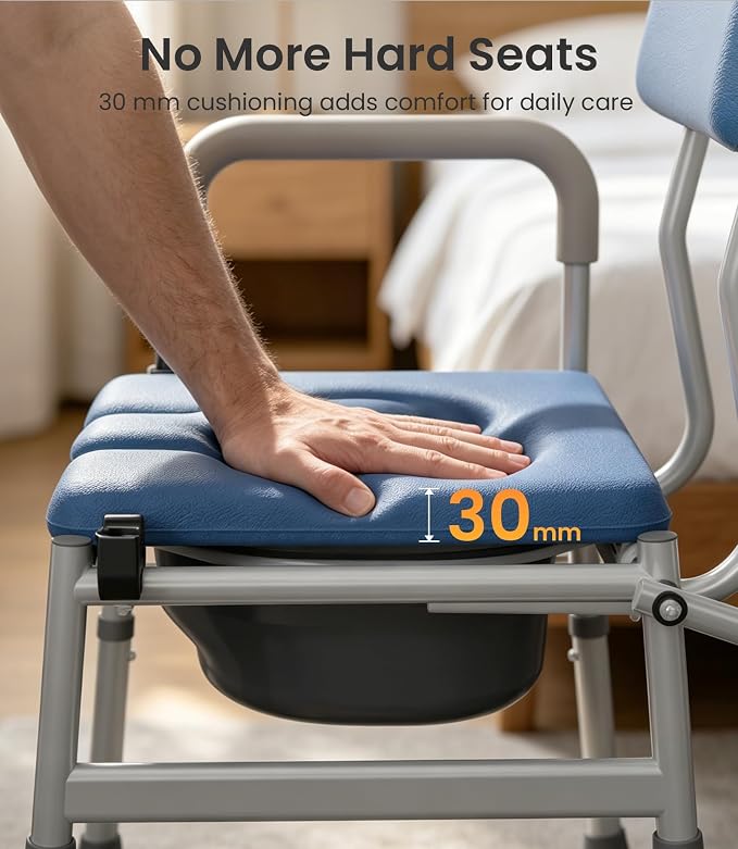 Vocic Drop Arm Bedside Commodes for Adults/Seniors/Disabled Users, YR11 LITE | Wide Adjust to 22.8" | Height Adjust to 23" | 400lb Capacity | Padded Seat | Motion Light | 6.3Qt Bucket with Lid