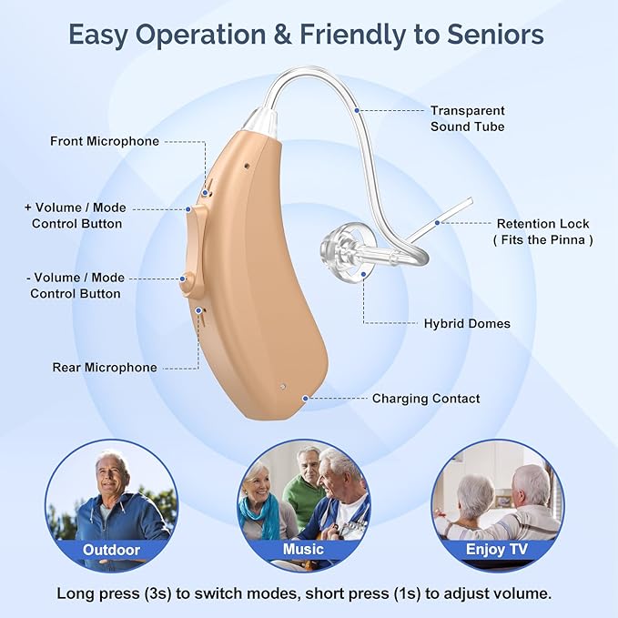 Hearing Aids for Seniors with Noise Cancelling, Rechargeable Hearing Amplifier with with Smart APP Control for People with Hearing Loss（Beige）