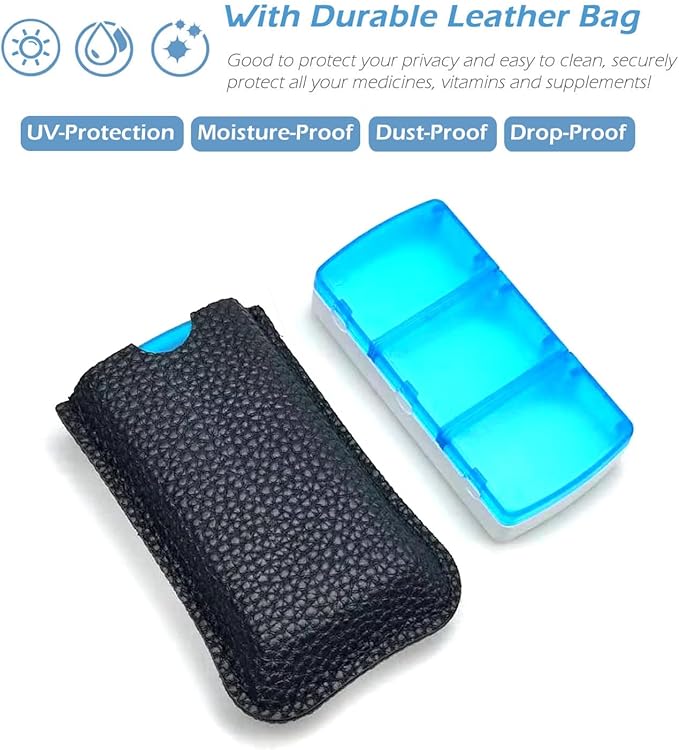 VOFOON Small Pill Organizer 3 Times a Day Daily 2 Pack, Travel Pill Box for Purse Pocket, 3 Compartment Portable Medicine Vitamin Case, Fish Oil Pouch, Supplement Box