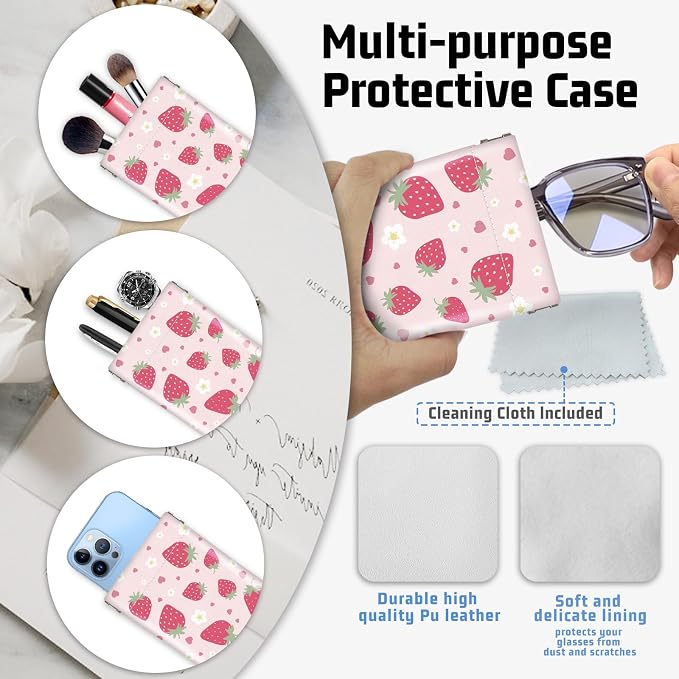 Soft Sunglasses Eyeglass Glasses Case,7x3.5inch Portable PU Leather Squeeze Top Holder Bag Pouch for Women Men
