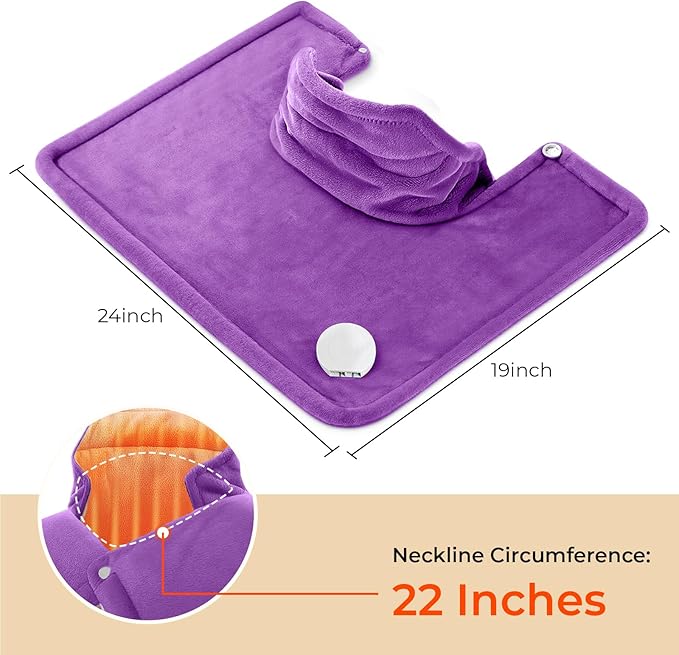 VAAGHANM Heating Pad: Electric Heat Pad for Pain Relief-Weighted Instant Heating Pads for Neck and Shoulders-6 Heat Options & 6 Auto Timer Mode-Gifts for Mom Women -Purple