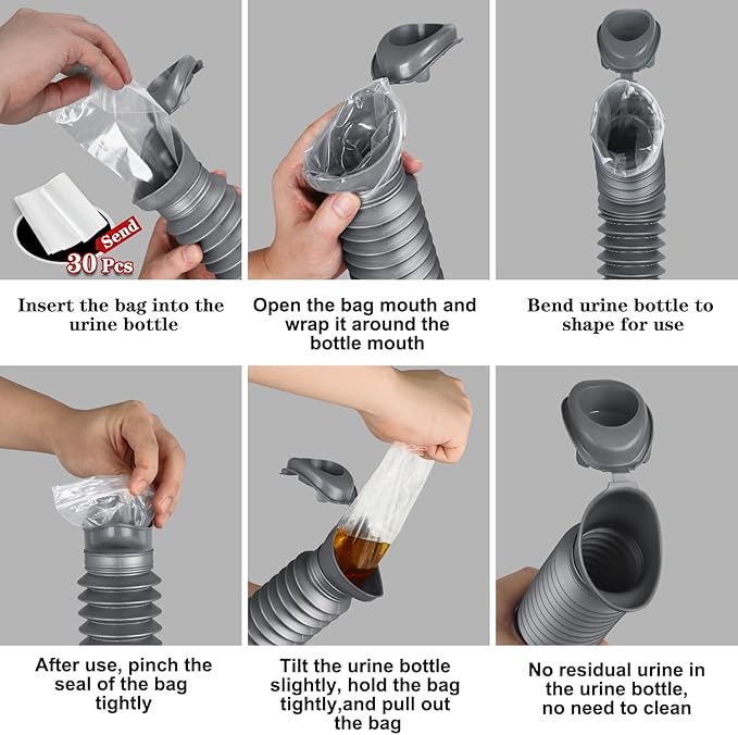 Pee Bottles For Men,Collapsible Urine Bottle With Disposable Replacement Bags,Car Pee Bottle For Men And Women,750ml,Leakproof,2-Piece Set Emergency Urinal For Road Trips,Traffic Jams And Camping