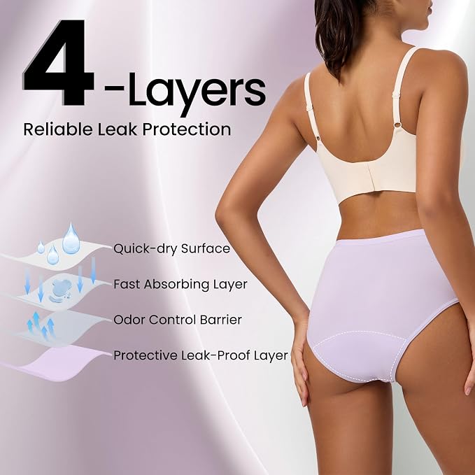 Battewa Incontinence Underwear for Women Absorbent 40ml Multicolor 3XL | mid-waist panties,reusable,bladder leak protective briefs,pee proof,waterproof,40ml absorbent for Light to moderate leaks