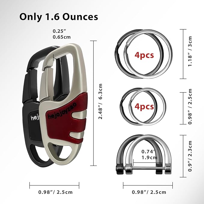 Keychain Carabiner Clip,Heavy Duty Belt Loop Car Key Ring Holder | Durable metal build, mens EDC accessory, 4 key rings, secure locking D-ring, fits belt loops, holds home, car key fobs