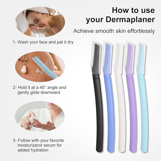 Dermaplane Razor for Women, Facial Razor, Peach Fuzz Remover, 10ct Sky Blue | Disposable Dermaplaning Tool for Facial Hair Removal & Exfoliation, Microblade Design, Easy Replacement for Home & Travel