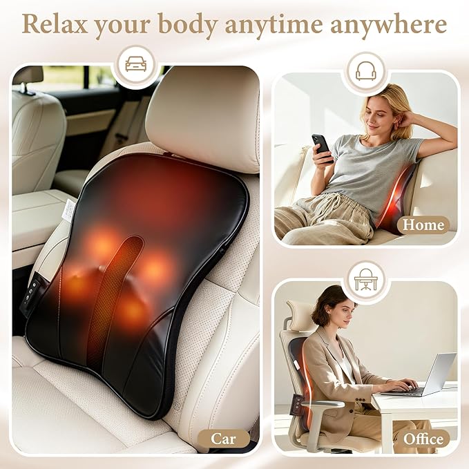 Wireless Shiatsu Neck and Back Massager with Heat,3D Kneading Up & Down Rolling for Neck, Back,Shoulder Pain Relief,Portable Deep Tissue Massage Pillow for Home,Office,Car Use,Ideal Gift for Mom&Dad