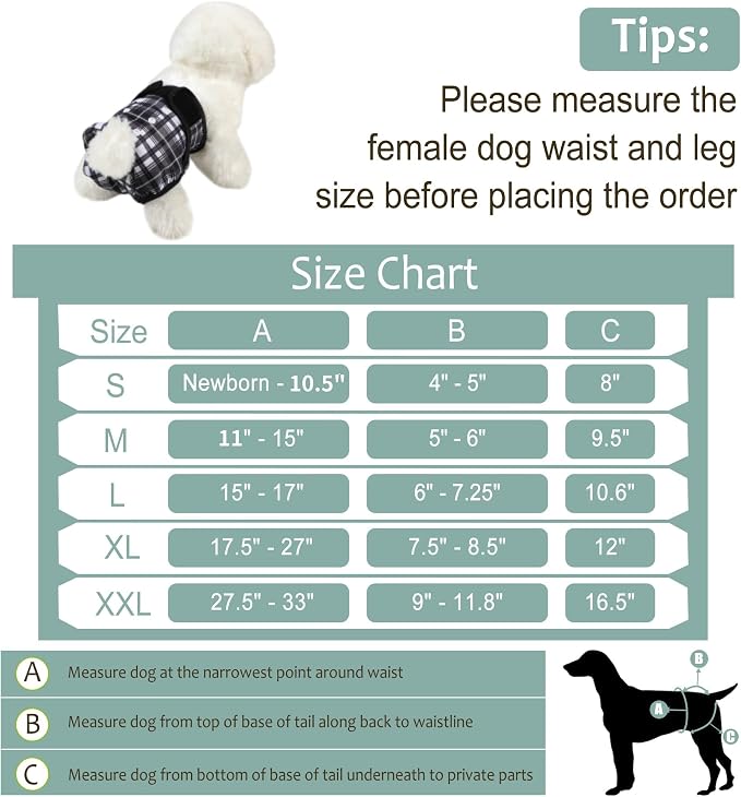 Female Dog Diapers - Premium Reusable Diapers for Doggie in Heat - for Pet Incontinence with Adjustable Snaps Black, XXL