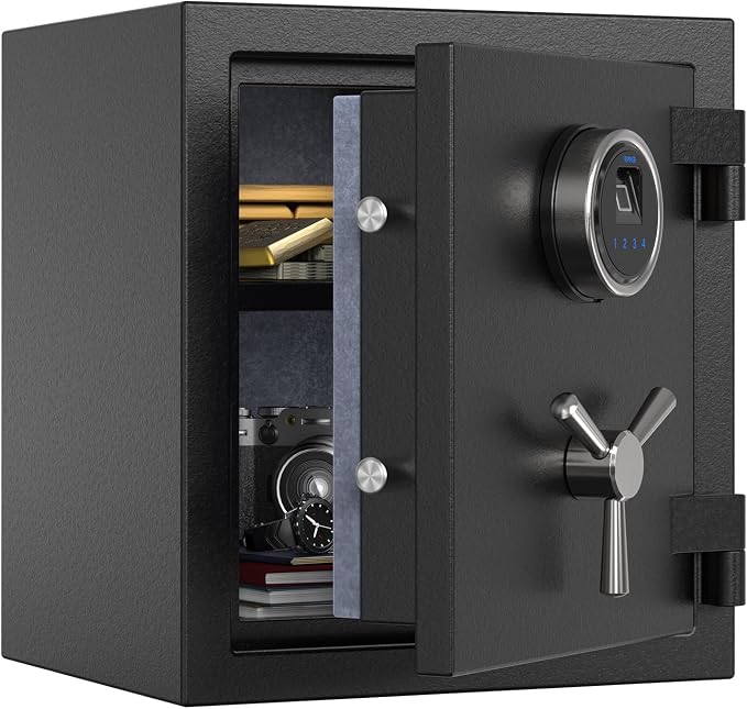 RPNB Deluxe Biometric Fireproof Safe Box,Digital Fingerprint Fireproof Waterproof Safe with Touch Screen,Removable Shelf and 3 Spoke Handle,Home Safes for Cash Documents Jewelry,0.84 Cubic Feet