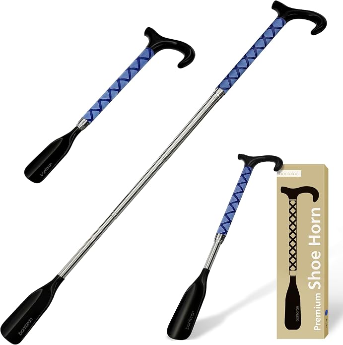 Shoe Horn Long Handle for Seniors, Telescopic Stainless Steel | Long Shoe Horn, 14"-35" Adjustable Length, One-Pull Extension, Matte Finish, Reduced Wobble, No-Bend Shoe Helper