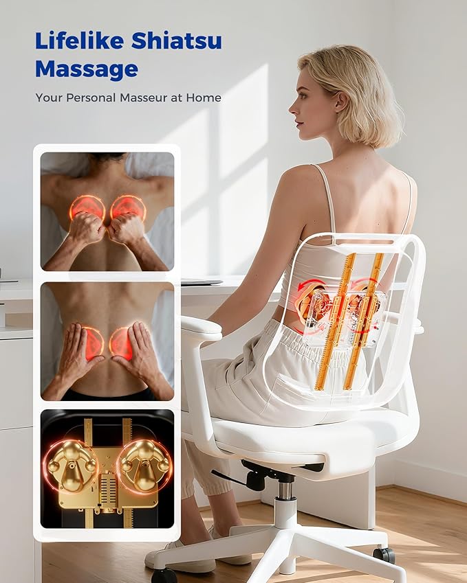 Shiatsu Back Massager with Heat-Electric Back Massager for Pain Relief Deep Tissue-Up and Down Rolling Massage Heated Lower Back Massager for Office/Home/Car-Gift for Men Women Parents
