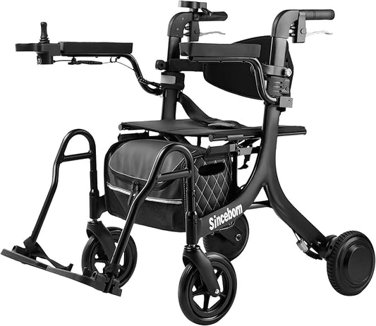 4 in 1 Rollator Walker Electric Wheelchair Combo,Electric Rollator Walker with Power Assist,Foldable Lightweight Transport Wheelchair,600W Magnesium Alloy Motor–Ideal for Elderly & Rehab
