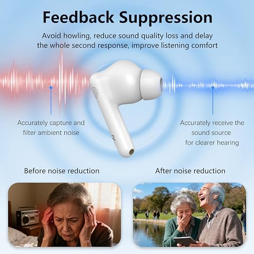 WONDERSKY Hearing Aids for Seniors with Digital Display Charging Case 16-Channel Noise Cancelling Rechargeable Hearing Amplifiers 5 Volume Clear Sound
