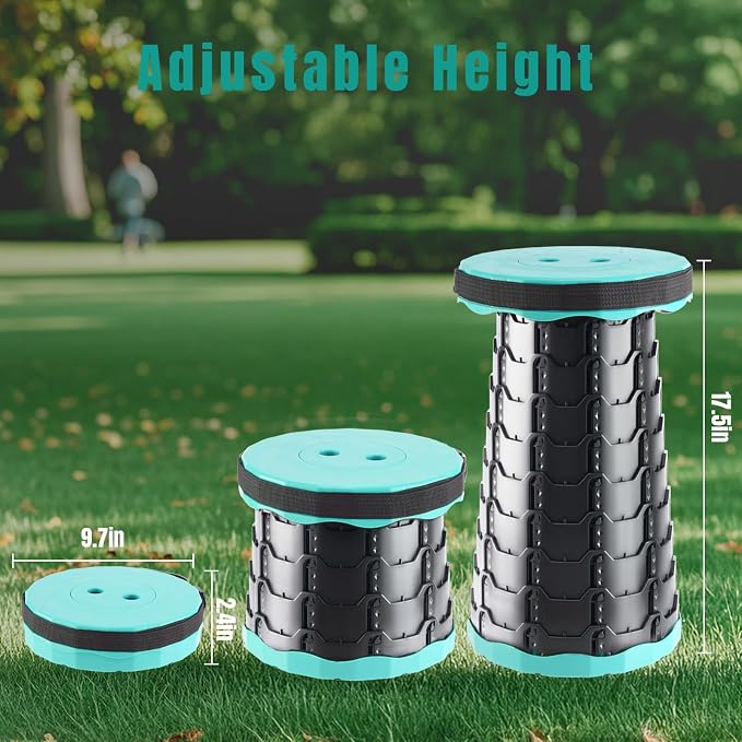 Collapsible Stool, Foldable Stool & Portable Collapsible Seat | Pop up stool extends from 2.4 to 17.5 in, with a 9.7 in seat, PP body and shoulder strap for adults, camping and travel.