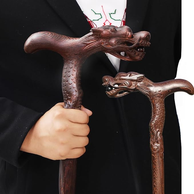Dragon Canes for Men, Handmade Wooden Walking Canes for Men Women,Heavy Duty Up to 500 Pounds,Exquisite Natural Wood Carved Walking Ergonomic Stick