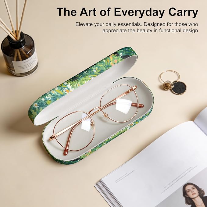 Hard Shell Leather Sunglasses Case,Classic Fashionable Cute Large Glasses Case for Women Men,Sunglass Eyeglasses
