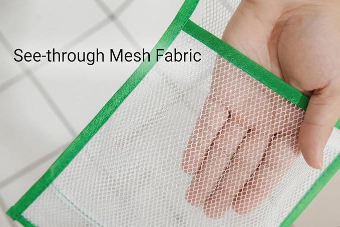 ALYER Narrow Mesh Fabric Shower Caddy Organizer with Hanger,Hanging Mesh Pockets for Shampoo, Conditioner, Soap and Body Wash (Green)