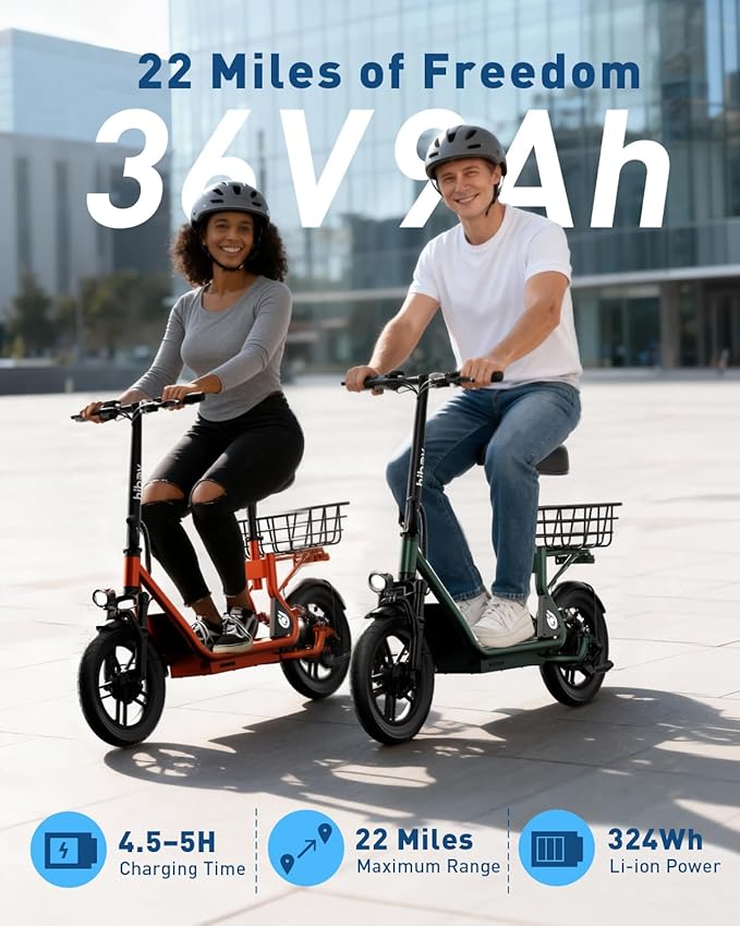 Hiboy Q2 Adult Electric Scooter with Seat & Phone Holder – 500W Motor, 22mi Range, 14" Wheels, Dual Suspension, Neon Lights, Foldable for Commute & Campus