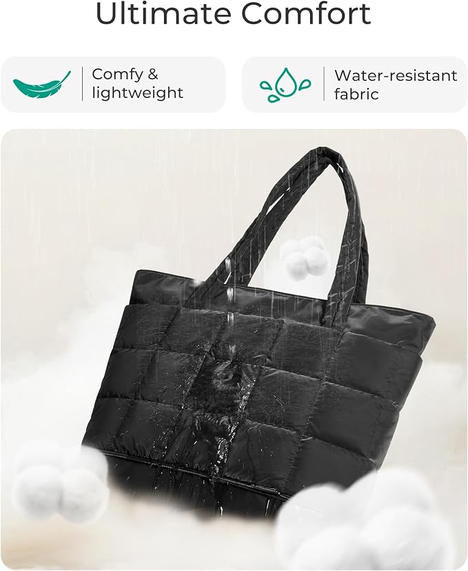 BAGSMART Expandable Tote Bag for Women, Puffer Work Tote Handbag, Quilted Carry On Bag for Travel Gym