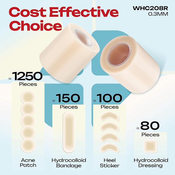 LIFARA Hydrocolloid Roll for Wound Care - Cut-to-Size, Hydrocolloid Patch Bandages with Self-Adhesive, Ultra Absorbent & Waterproof, First Aid Kit Essential (11.8mil/ 0.3mm Thickness, 2in*8ft)