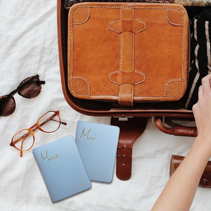 Mr&Mrs Gifts Matching Passport Covers for Mr and Mrs Honeymoon Essentials | Mr and Mrs Passport Holders，Engagement Gifts for Couples, Travel Essentials, Gift for Newlywed, Bride and Groom Gifts