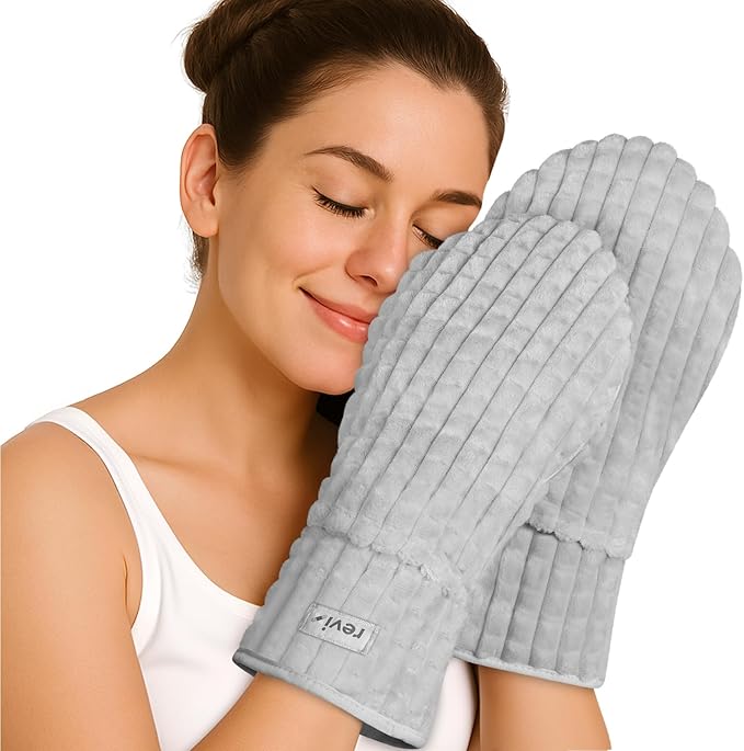 REVIX Microwavable Heated Gloves for Hands and Fingers, Unscented Microwave Hand Warmers, Heating Mittens for Women & Men, Hand Muff for Hands Discomfort Relief, Gray, 1 Pair