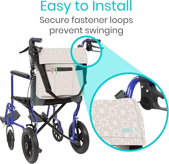 Vive XL Wheelchair Accessories Bag - Waterproof, Scratch-Resistant, Double-Stitched, Machine Washable for Adults, Seniors, 15 Colors - Storage Walker Backpack to Hang on Back