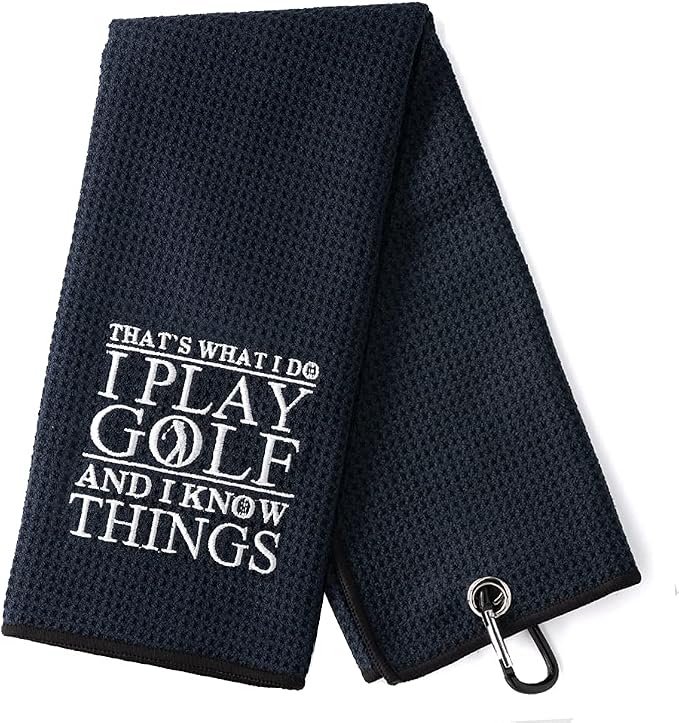 DYJYBMY That's What I Do I Play Golf Towel With Clip, Embroidered Sports Towel for Golfer, Funny Golf Accessories for Men, Father's Day Birthday Retirement Gifts for Husband Dad Grandpa Uncle Coworker