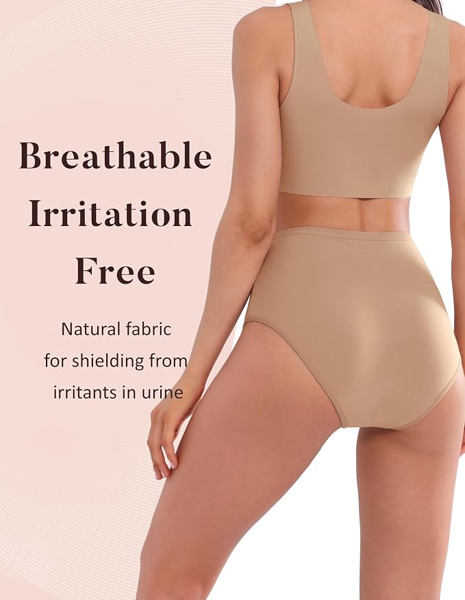 AIRCUTE Washable Urinary Incontinence Protective Underwear for Women Leak Proof Absorbent Reusable Panties 60ML 1 Pack (Sandy, X-Large)