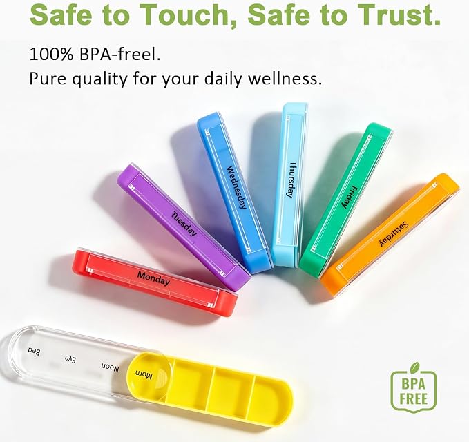 Travel Pill Organizer 4 Times a Day Small Pill Container Purse Pill Case Daily Pill Box Am Pm Pill Holder 7 Day Weekly Pill Reminder Pill Sorter Pocket Vitamin Stackable 4 Compartment Caddy