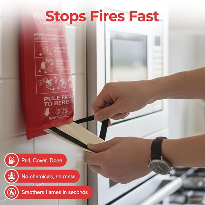 Sierra Madre Emergency Fire Blanket, 100% Fiberglass Fire Suppression Blanket for Office & Camping - Instantly Smothers Flames (Pack of 1)