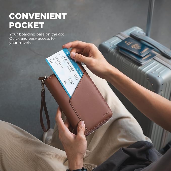 VULKIT Family Passport Holder for 4 Passports, RFID Blocking Travel Wallet | 6 Card Slots, 2 SIM Pockets, Secure Zipper Closure, Holds 4 Passports, Family Travel Essential