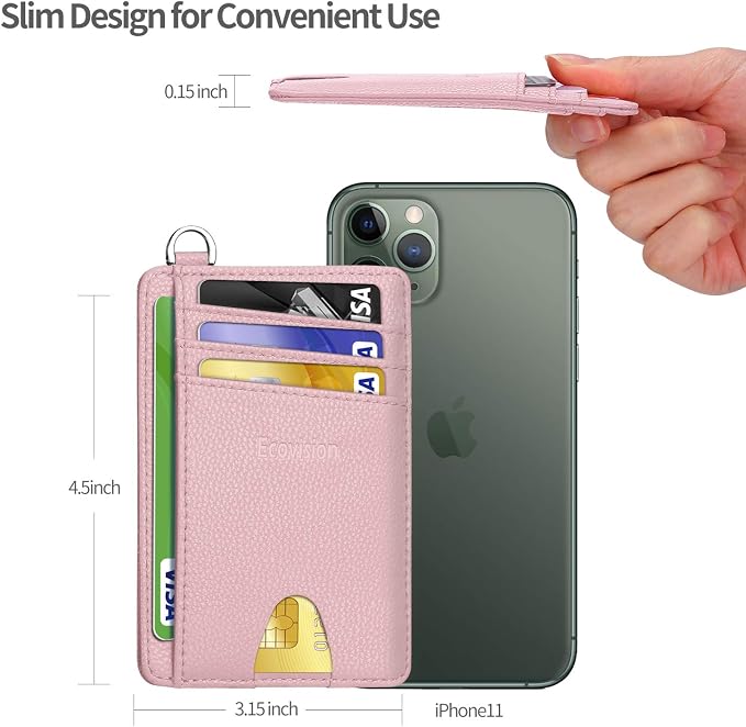 Slim Minimalist Front Pocket Wallet, RFID Blocking Credit Card Holder Wallet with Detachable D-Shackle for Men Women