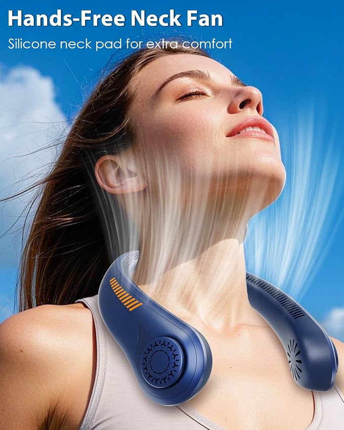 Portable Neck Fan Rechargeable Wearable Personal Fan Blow Cold Air, 5 Speeds, USB Battery, Neck Cooler with Neckbrace, Gift for Men Women, Sports, Gardening, Home, Outdoors, Travel, Camping