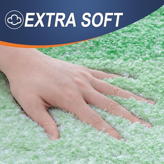 OLANLY Bathroom Rug Set 2 Piece, Soft Absorbent Microfiber Bath Mats and U-Shaped Contour Toilet Rug, Non-Slip, Machine Wash Dry, Plush Shaggy Bath Mats for Bathroom (24"x16"+U24 x20, Green)