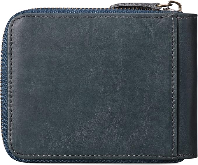 GOIACII Wallets for Men Genuine Leather Front Pocket Wallet RFID Zip Around Bifold Credit Card Holder | RFID