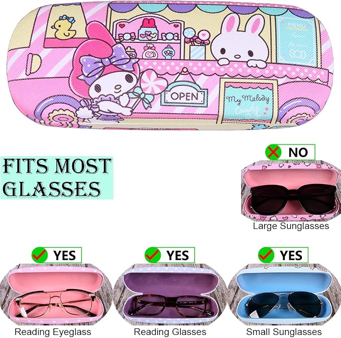 ADBGV Cute Stylish Hard Shell Eyeglasses Cases Protective Case Storage Box With Glasses Cloth Eyeglass Strap for Girl Teen