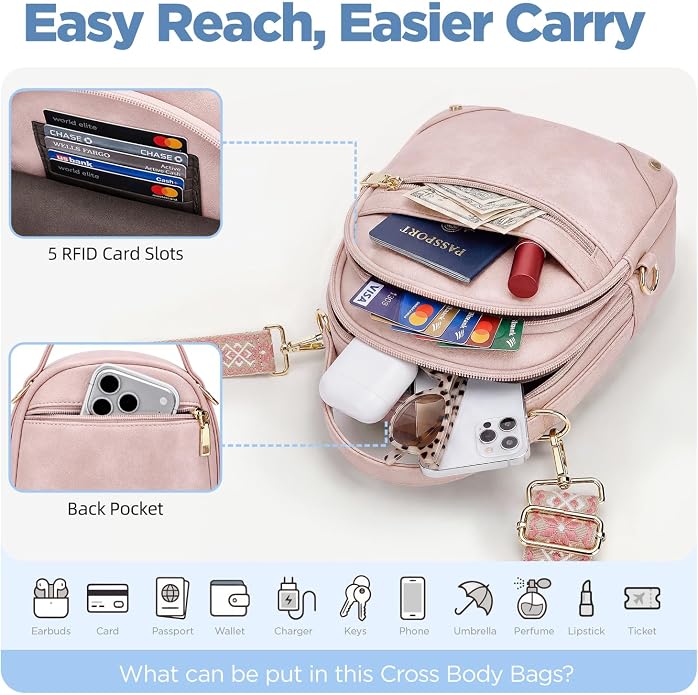 Anti Theft Crossbody Bag for Women RFID Small Purse Travel | Secure Crossbody Phone Purse with Handle, 5 RFID Slots, 7-Pocket Fits 7.9" Tablet, Adjustable Strap, Hands-Free Everyday