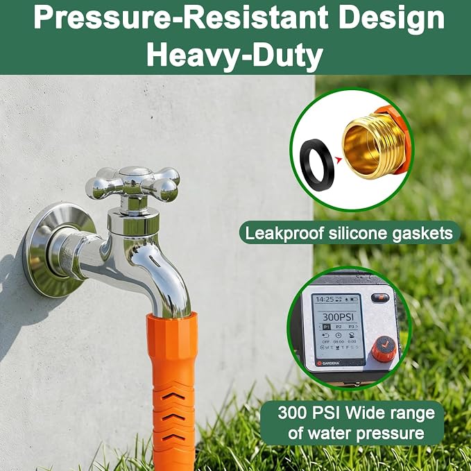 25FT Flexible Garden Hose & 10Modes Nozzle,Lightweight Water Hose,Kink-Free,All-Weather 3/4 in. NoneExpanding Hose for RV,Boat,Car Wash,Garden,Yard,Camper,Outdoor (Orange-Black, 25 Feet)