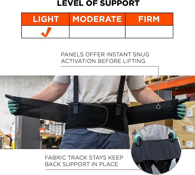 Ergodyne ProFlex 1650 Back Support Belt, 7.5" Elastic, Adjustable, Removeable Straps, Black, 2X-Large