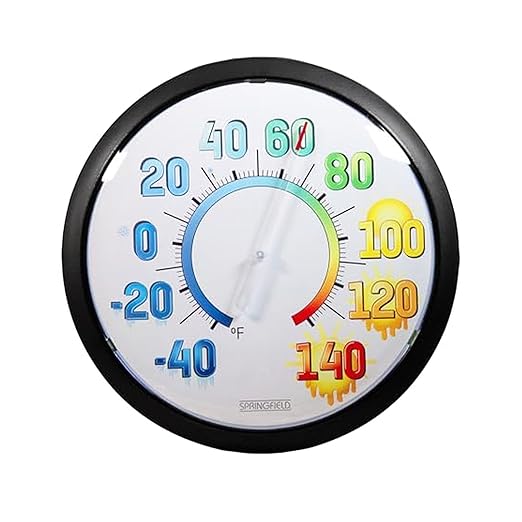 Springfield Big & Bold Outdoor Wall Thermometer, 13.25-Inch High Temperature Weather-Resistant Patio Thermometer with Easy-to-Read Colorful Display for Backyard, Porch, Garden, or Deck, White