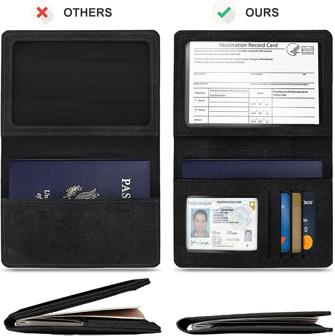 2 Pack Passport & Vaccine Card Holder - Pink&Black RFID Blocking Travel Must Have