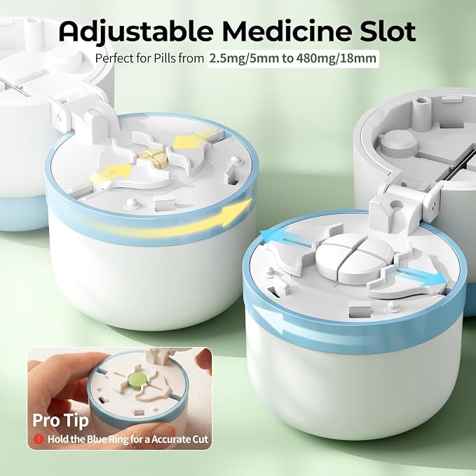 Daviky Pill Cutter 1/4, Adjustable Pill Cutter Splitter for Small and Tiny Pills with Accurate Alignment, Dual Safety Blades, Tablet Cutter for Small or Large Pills, Vitamins, Medication, Easy to Use