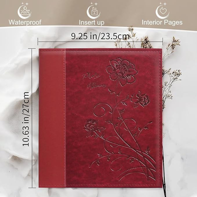 Photo Album 8x10 2 Packs Clear Pages Pockets Leathe Cover Slip Slide in Photo Album Each Holds 100 Vertical 8x10 Photos Picture Book for Wedding Family (Red)