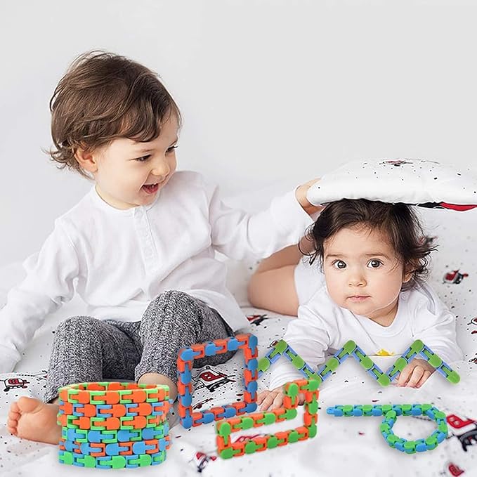 50pcs Random 24 Links Wacky Tracks Snap and Click Fidget Toys, Finger Sensory Toys, Snake Puzzles for Stress Relief, Party Bag Fillers, Random Color, Carnival Gift