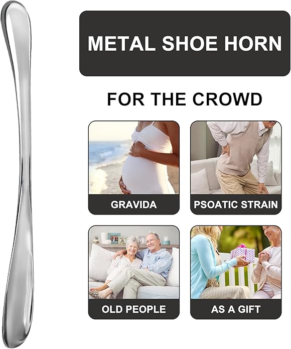 Earl Diamond Metal Shoe Horn Long Handle For Seniors, Women Men Kids Pregnancy 13 Inches Long Boot Horn, Shoe Spoon - Silver