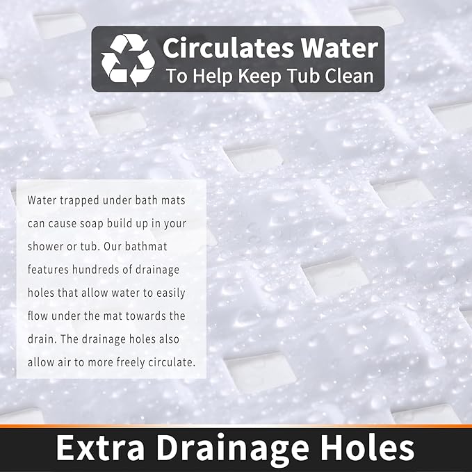 Yimobra Bathtub Mat Non Slip, Super Strong Suction Cups, 27.5"x15.5" Long Shower Mat with Drain Holes, Machine Washable Fast Draining Bath Mats, Bathroom Essentials,White