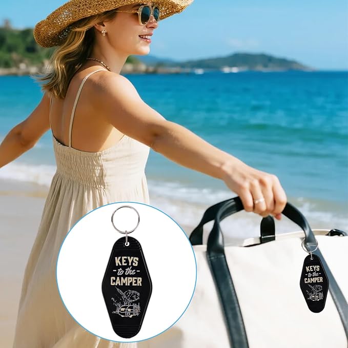 Mikovivi 2pcs Camping Keychain, Plastic Camper Keychain Holder RV Accessories for Men & Women, Thoughtful Gifts