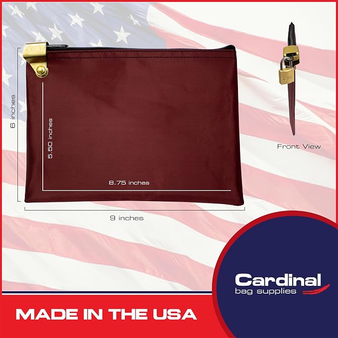 Medication Security Bag with Padlock, Burgundy | Zipper Hood, 2 keys, Small Pill Bag, Travel Carry Pouch, Medicine Storage, Made in USA