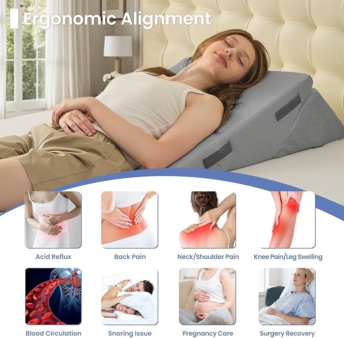 Sasttie Wedge Pillow for After Surgery, Adjustable Bed Wedge Pillow Headboard for Acid Reflux, Sleeping, Neck & Back Support, with Removable Cover, Dark Grey